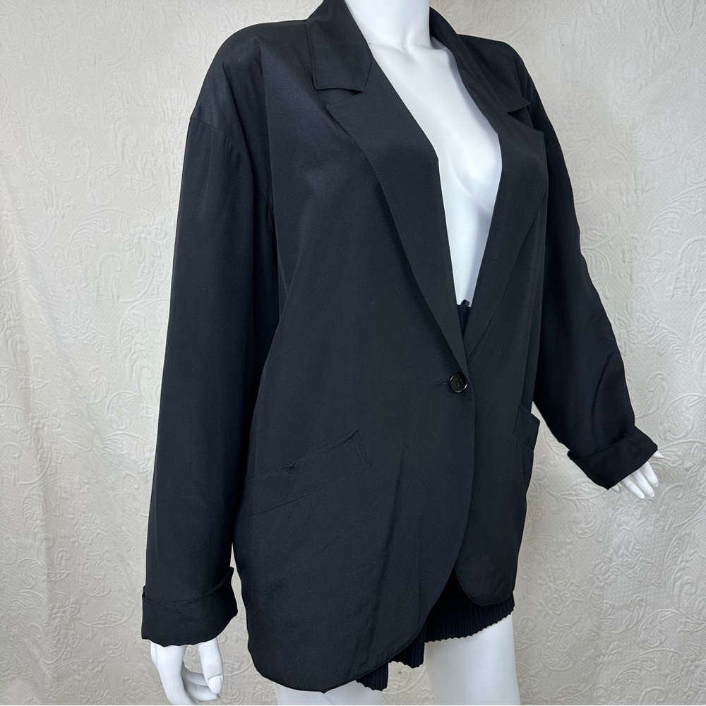 VTG 80s 100% Silk Independent Style Black Blazer - Picture 6 of 16